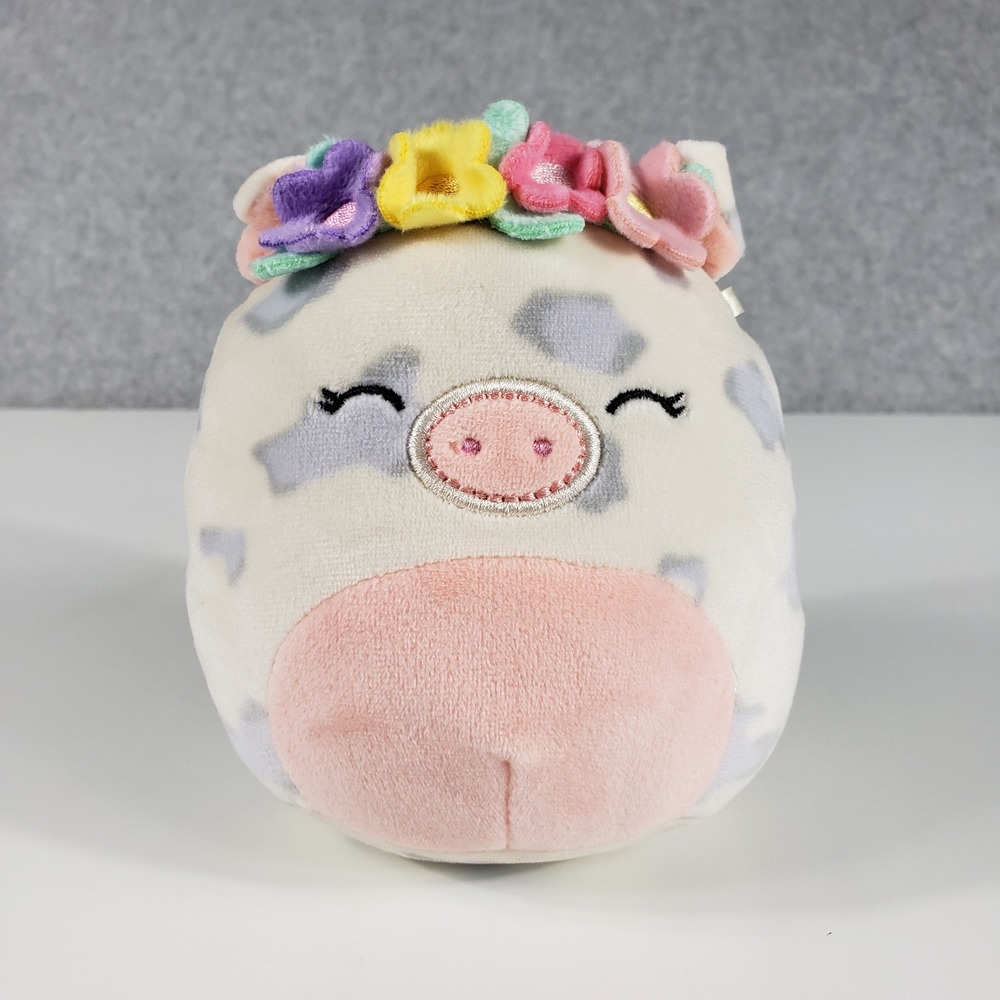 Squishmallows Rosie the Pig 5 Inch Plush Grey Spotted Floral Crown Kellytoy 2023